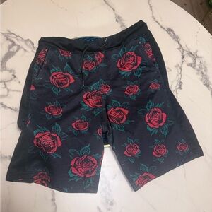 Empyre Black Shorts with Red Floral Design